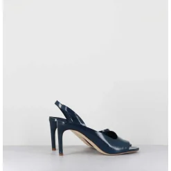 Sandales En Cuir Vernis Bleu Marine Talon Fin - 11537 Vetro Jeans