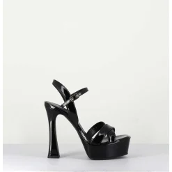 Sandales En Cuir Vernis Noir A Talon Haut - Mira Nero