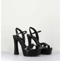 Sandales En Cuir Vernis Noir A Talon Haut - Mira Nero