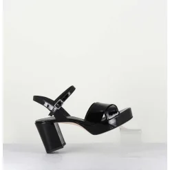 Sandales En Cuir Vernis Noir - Julia23 Nero