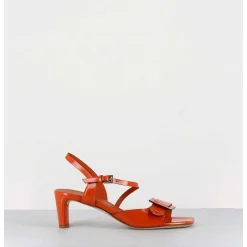 Sandales En Cuir Vernis Orange Petit Talon - 11317 Vetro Orange