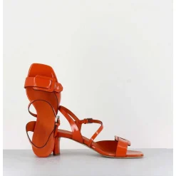 Sandales En Cuir Vernis Orange Petit Talon - 11317 Vetro Orange