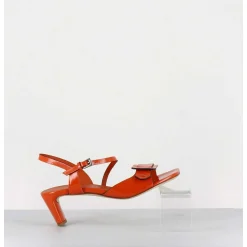 Sandales En Cuir Vernis Orange Petit Talon - 11317 Vetro Orange