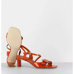Sandales En Cuir Vernis Orange Petit Talon - 11317 Vetro Orange