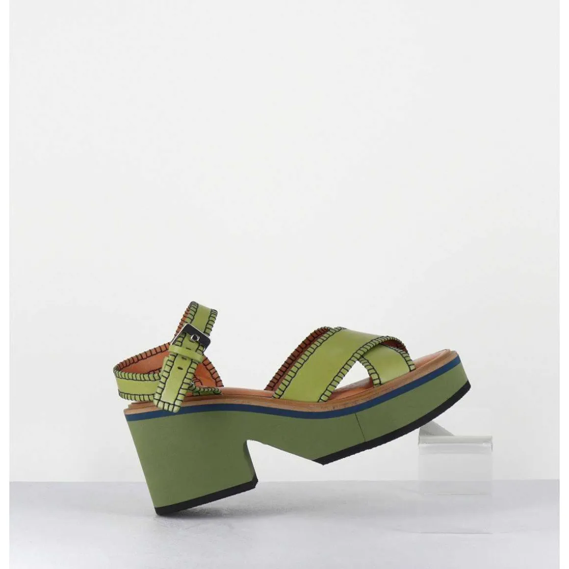 Sandales En Cuir Vert Bloc Micro-Bloc Leger - Charlisp Pacific