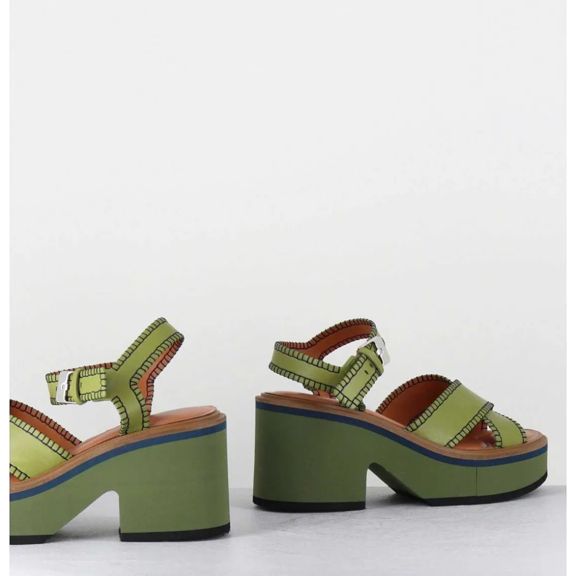 Sandales En Cuir Vert Bloc Micro-Bloc Leger - Charlisp Pacific