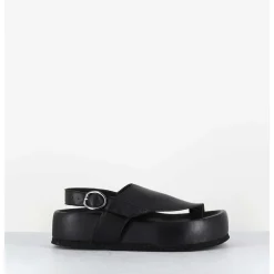 Sandales Entre-Doigts Semelle Epaisse En Cuir Noir - Gaviv3 Buffy Nero