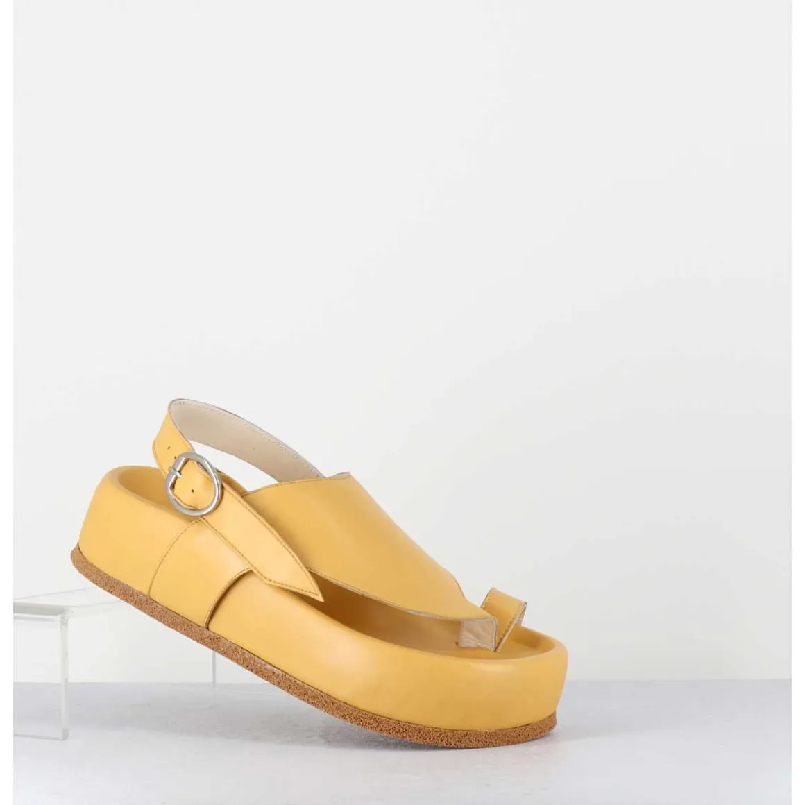 Sandales Entre-Doigts Semelle Epaisse En Cuir Jaune - Gaviv2 Buffy Senape