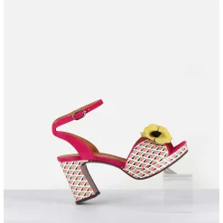Sandales Imprime Retro Et Fleur Jaune - Kaski44 Chill Pink