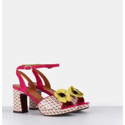 Sandales Imprime Retro Et Fleur Jaune - Kaski44 Chill Pink