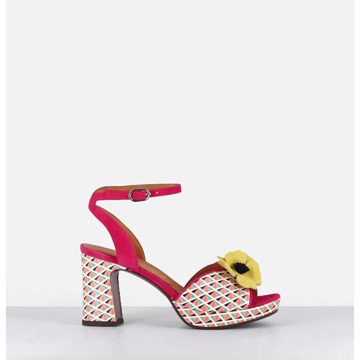 Sandales Imprime Retro Et Fleur Jaune - Kaski44 Chill Pink