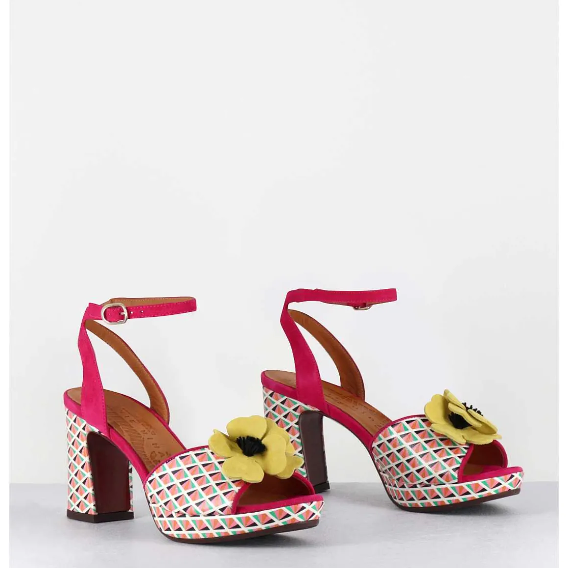 Sandales Imprime Retro Et Fleur Jaune - Kaski44 Chill Pink