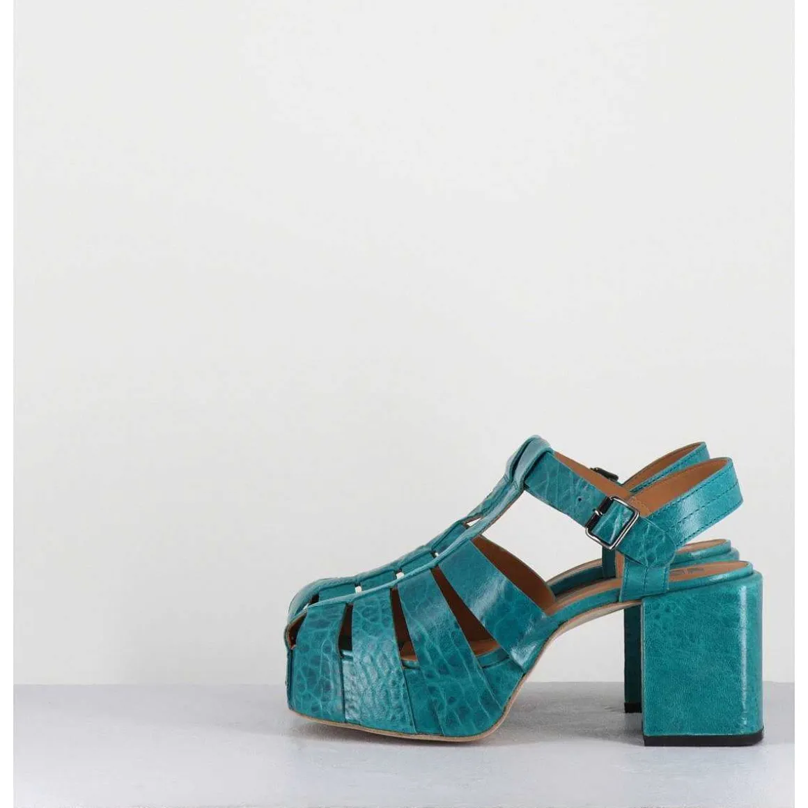 Sandales Meduses A Plateforme En Cuir Gaufre Bleu 1Gs449 Naplak Ottanio