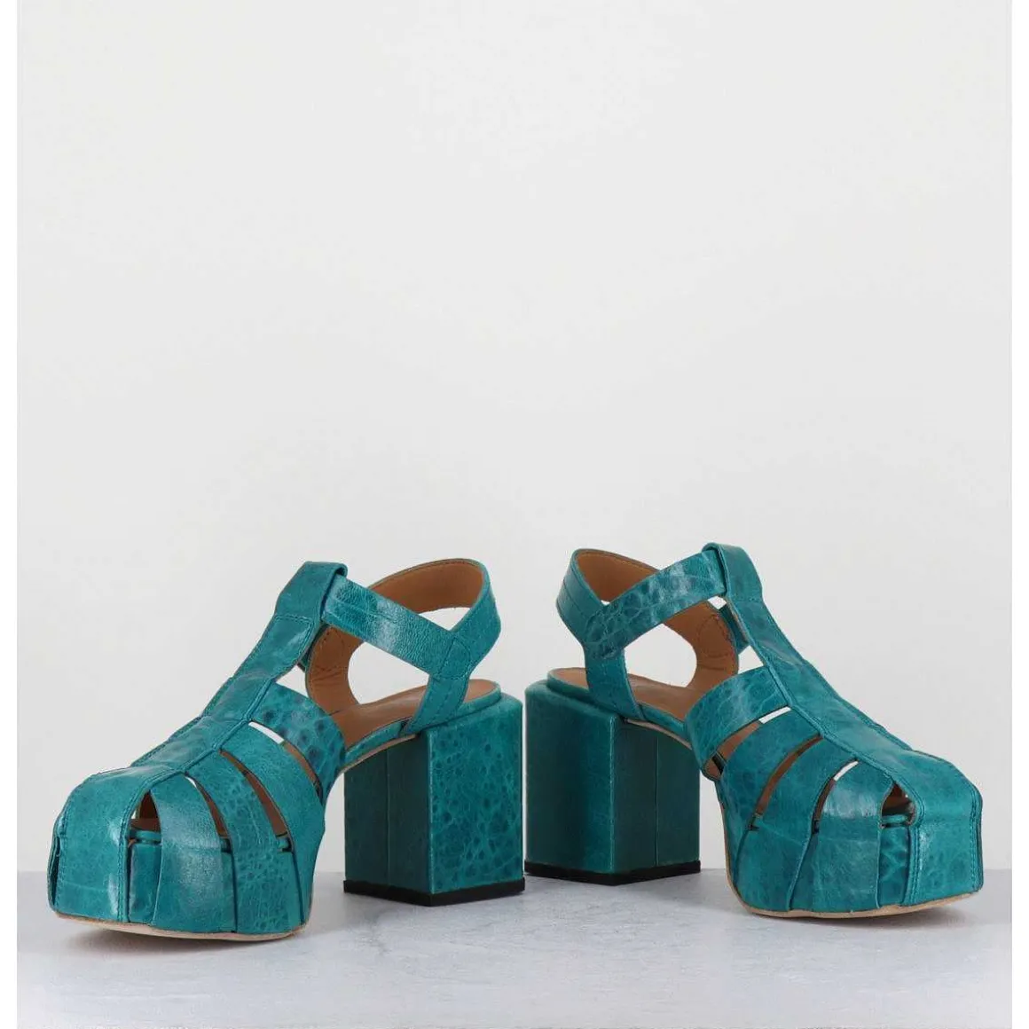 Sandales Meduses A Plateforme En Cuir Gaufre Bleu 1Gs449 Naplak Ottanio