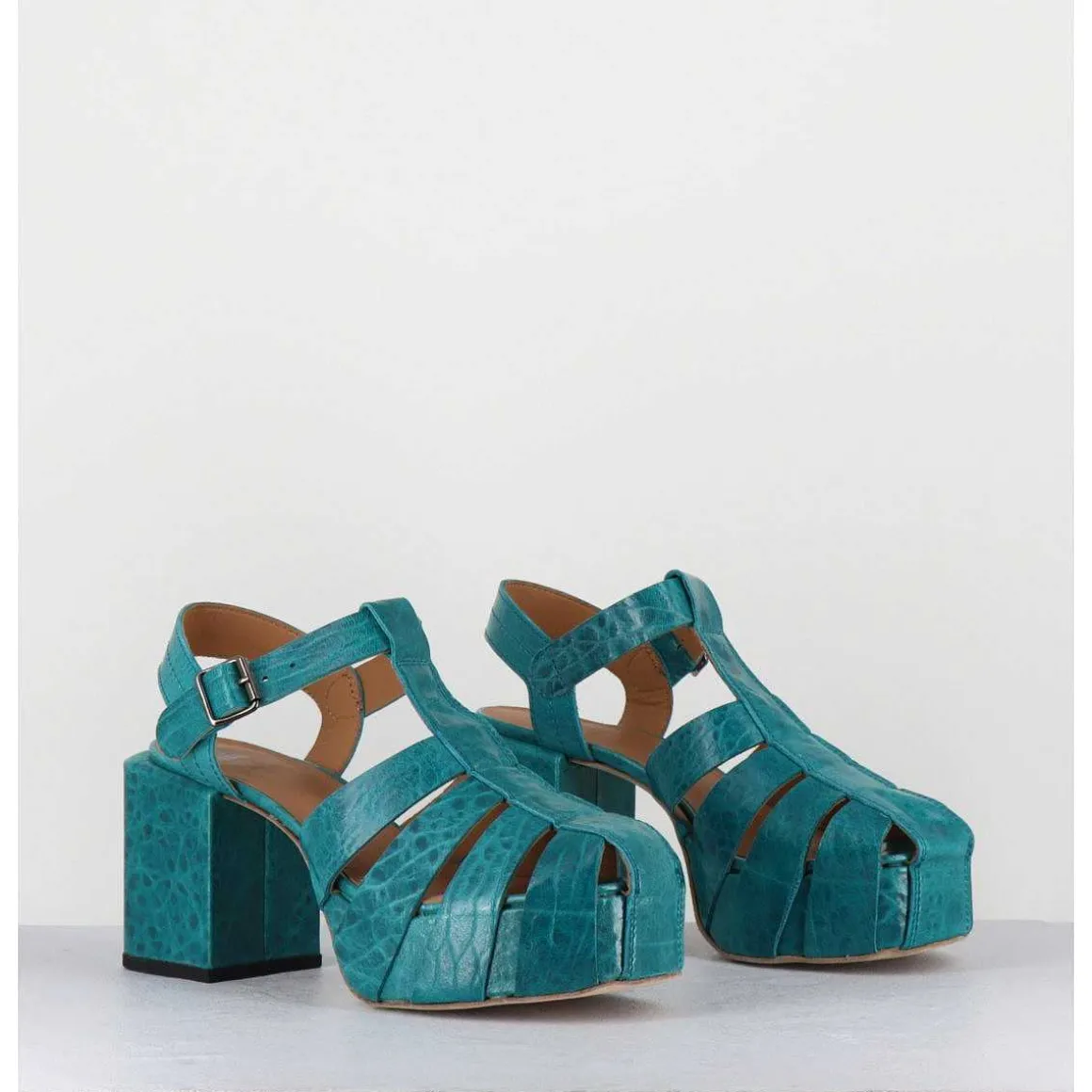 Sandales Meduses A Plateforme En Cuir Gaufre Bleu 1Gs449 Naplak Ottanio