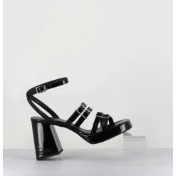 Sandales Multi-Brides A Plateforme En Cuir Vernis Noir - Minate Vernice Nero