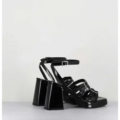 Sandales Multi-Brides A Plateforme En Cuir Vernis Noir - Minate Vernice Nero