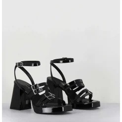 Sandales Multi-Brides A Plateforme En Cuir Vernis Noir - Minate Vernice Nero