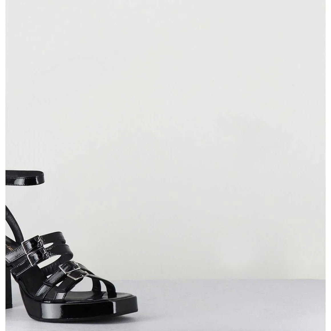 Sandales Multi-Brides A Plateforme En Cuir Vernis Noir - Minate Vernice Nero