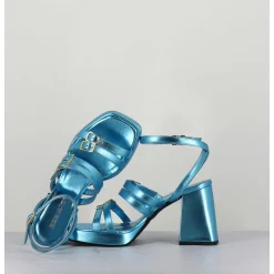 Sandales Multi-Brides A Plateforme Cuir Metallise Bleu - Minate Laminato Celeste