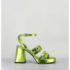 Sandales Multi-Brides A Plateforme Cuir Metallise Vert - Minate Laminato Acid