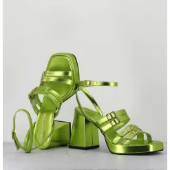 Sandales Multi-Brides A Plateforme Cuir Metallise Vert - Minate Laminato Acid