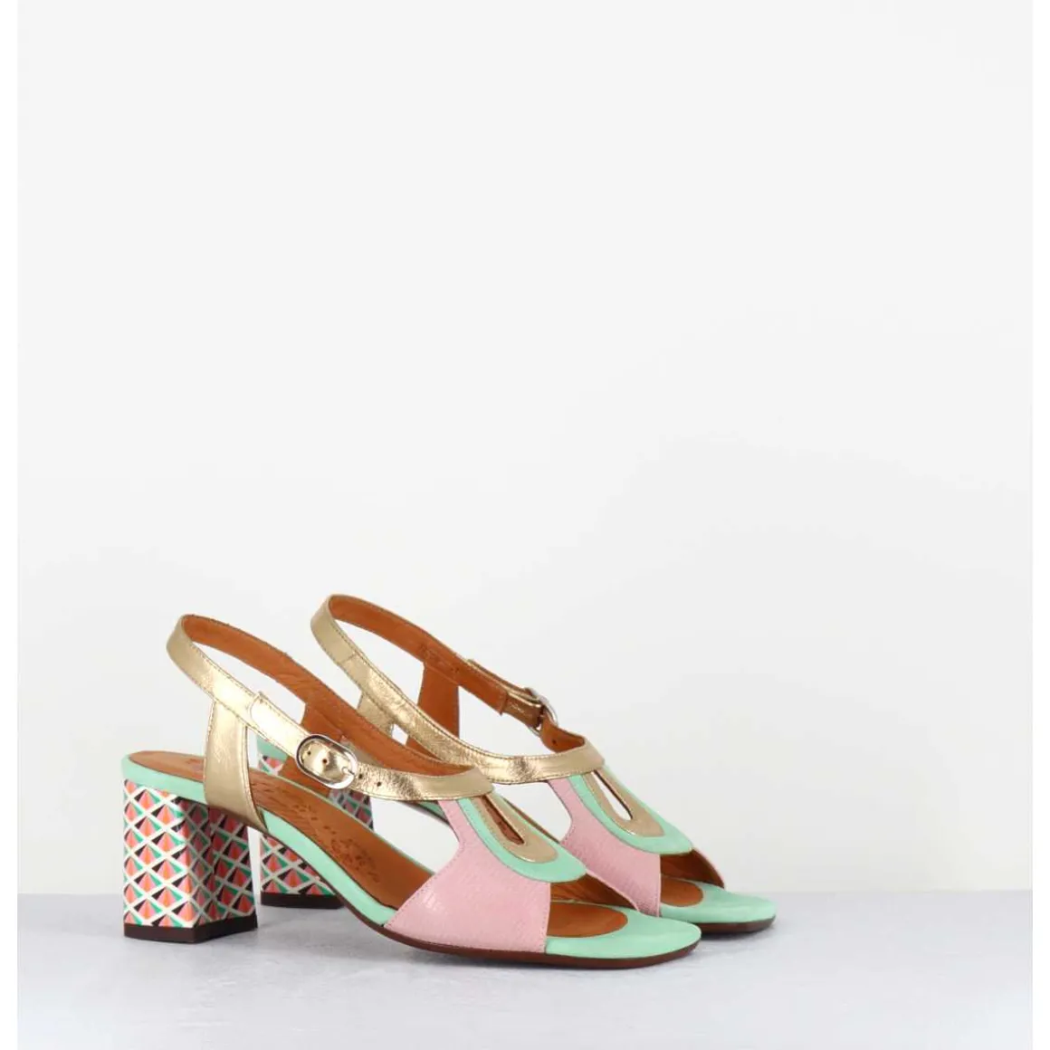 Sandales Multi-Matiere Pastel & Imprime Art Deco - Lorvina44 Jeep Pink