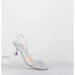 Sandales Petit Talon En Cuir Argent Iridescent - Capri Cosmo Silver