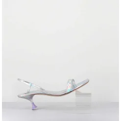 Sandales Petit Talon En Cuir Argent Iridescent - Capri Cosmo Silver