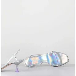 Sandales Petit Talon En Cuir Argent Iridescent - Capri Cosmo Silver