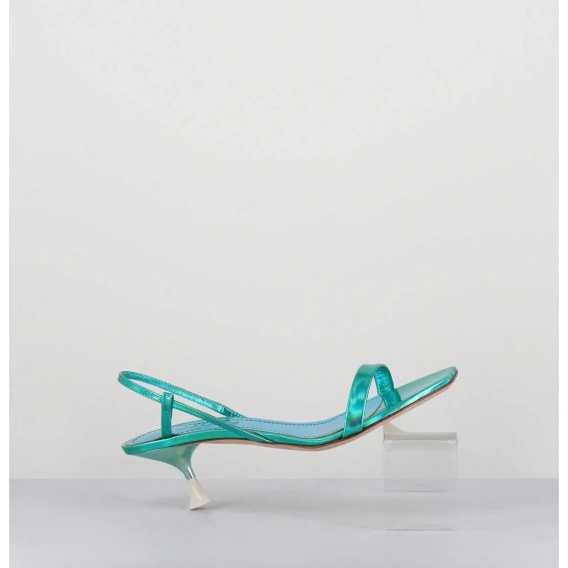 Sandales Petit Talon En Cuir Bleu Iridescent - Capri Cosmo Ocean
