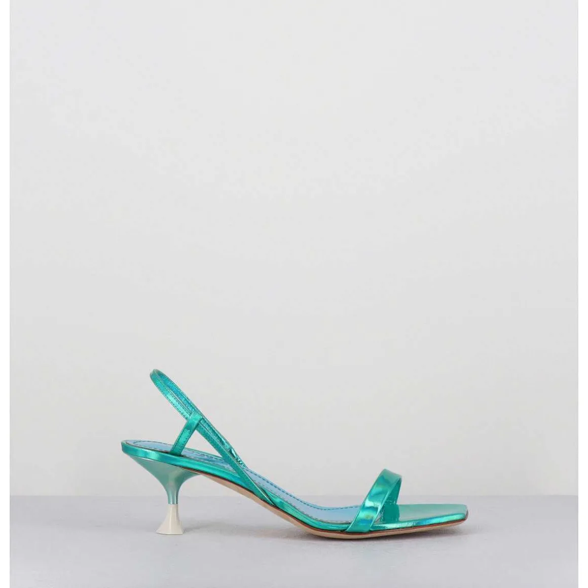 Sandales Petit Talon En Cuir Bleu Iridescent - Capri Cosmo Ocean