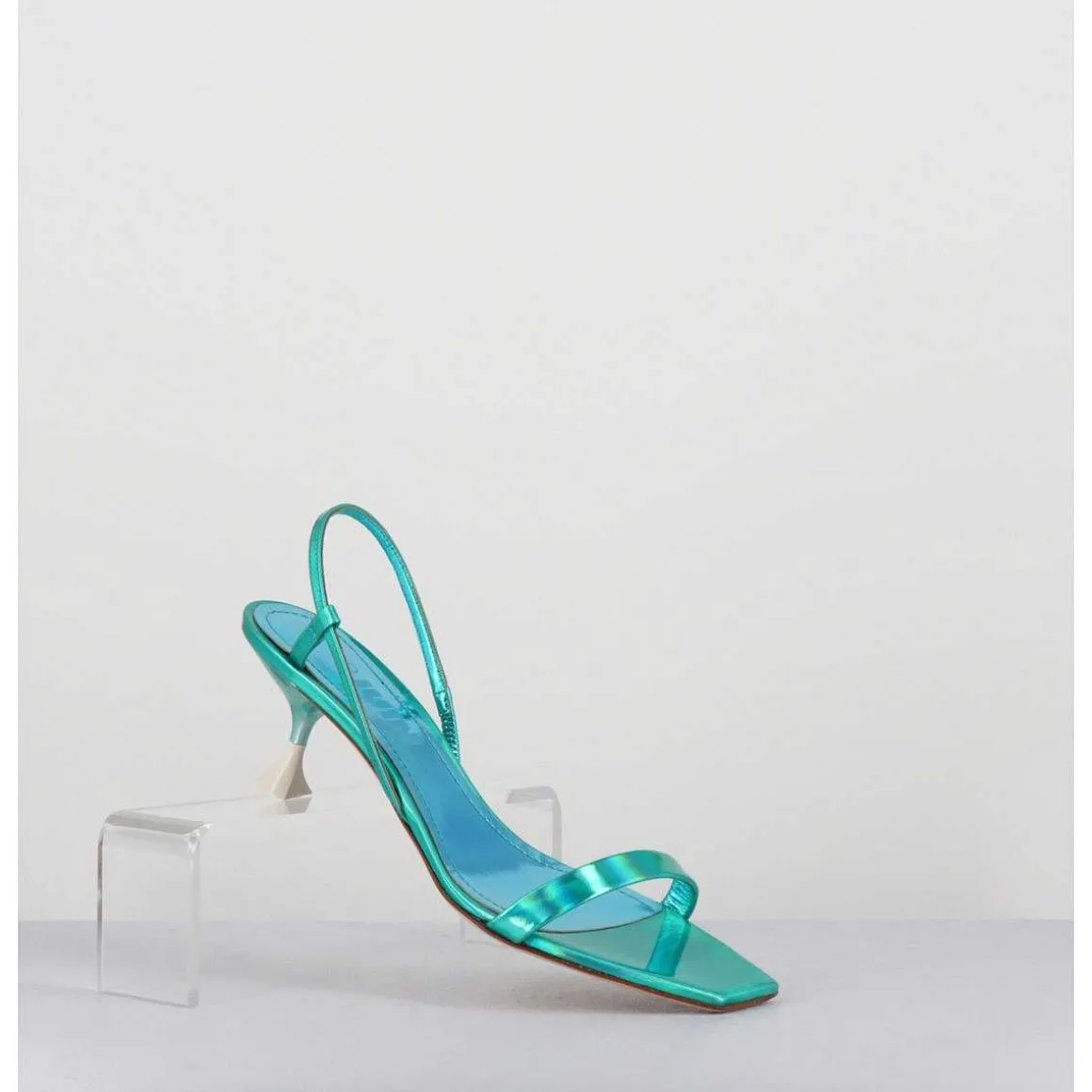 Sandales Petit Talon En Cuir Bleu Iridescent - Capri Cosmo Ocean