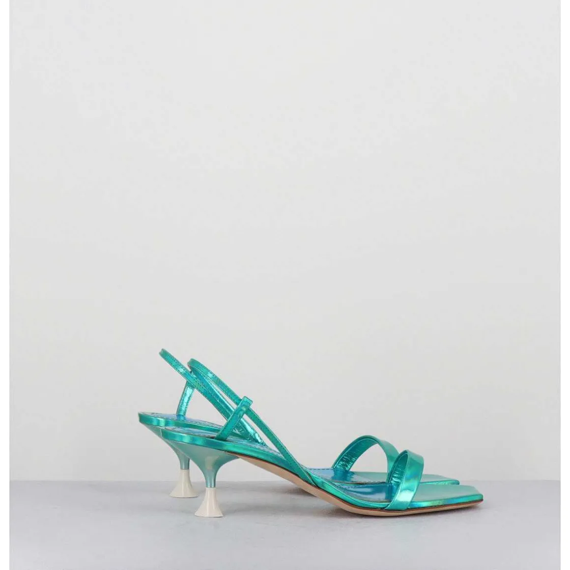 Sandales Petit Talon En Cuir Bleu Iridescent - Capri Cosmo Ocean