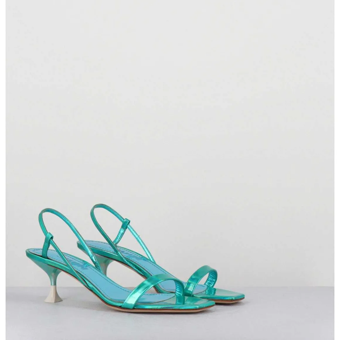 Sandales Petit Talon En Cuir Bleu Iridescent - Capri Cosmo Ocean