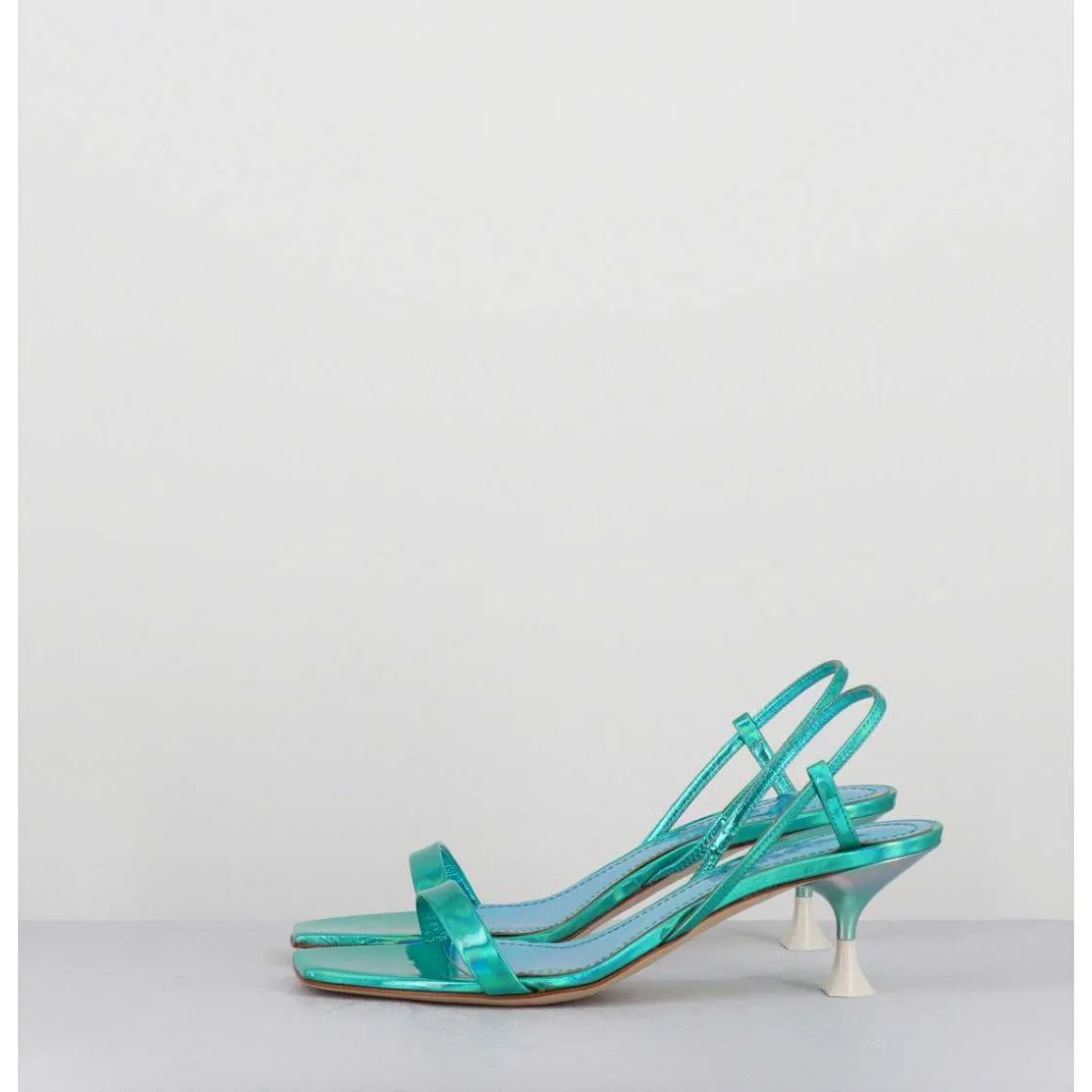 Sandales Petit Talon En Cuir Bleu Iridescent - Capri Cosmo Ocean