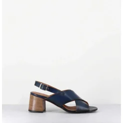 Sandales Petit Talon En Cuir Bleu - 3162 Blu