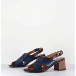 Sandales Petit Talon En Cuir Bleu - 3162 Blu