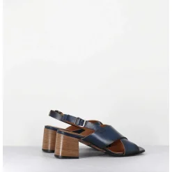 Sandales Petit Talon En Cuir Bleu - 3162 Blu