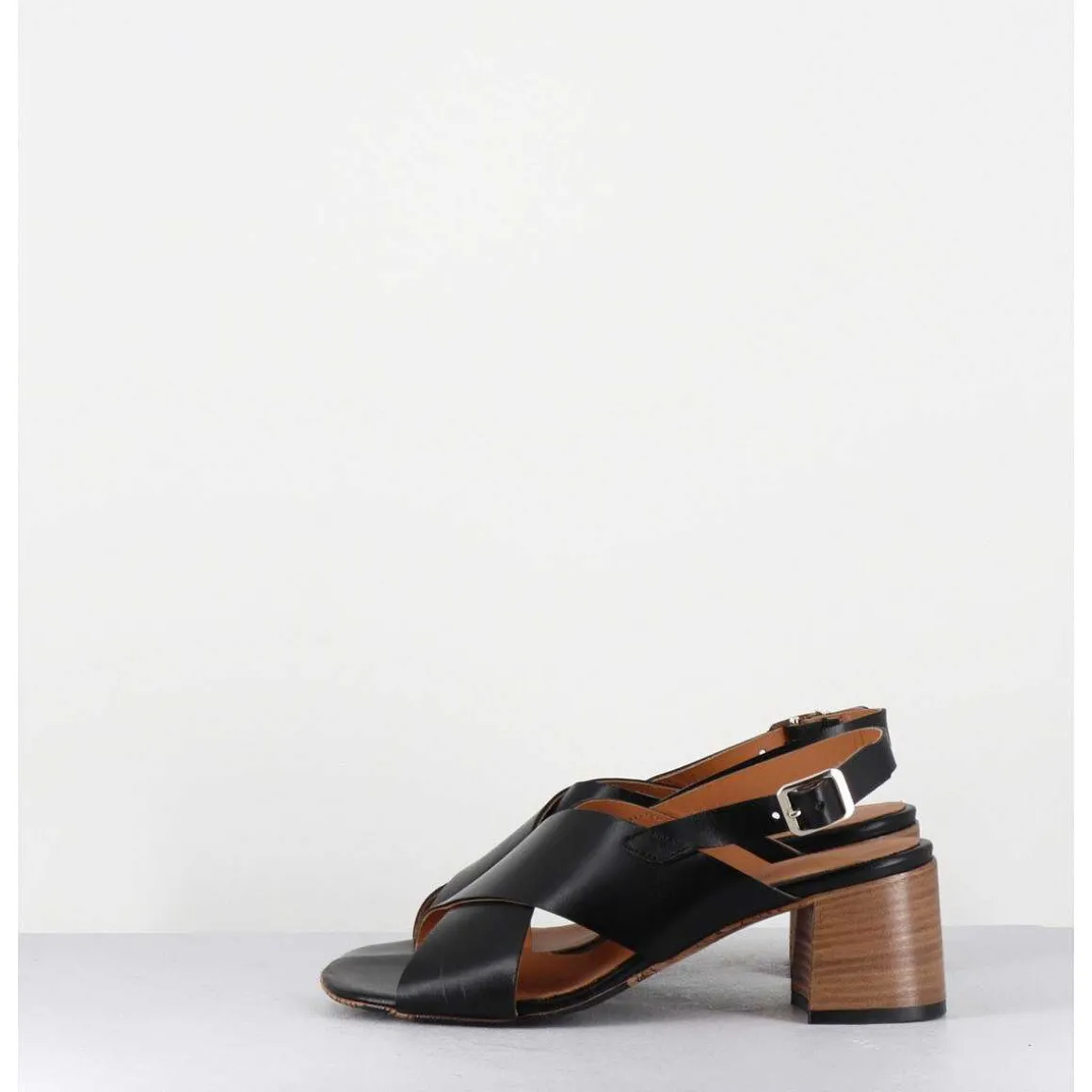 Sandales Petit Talon En Cuir Noir - 3162 Nero
