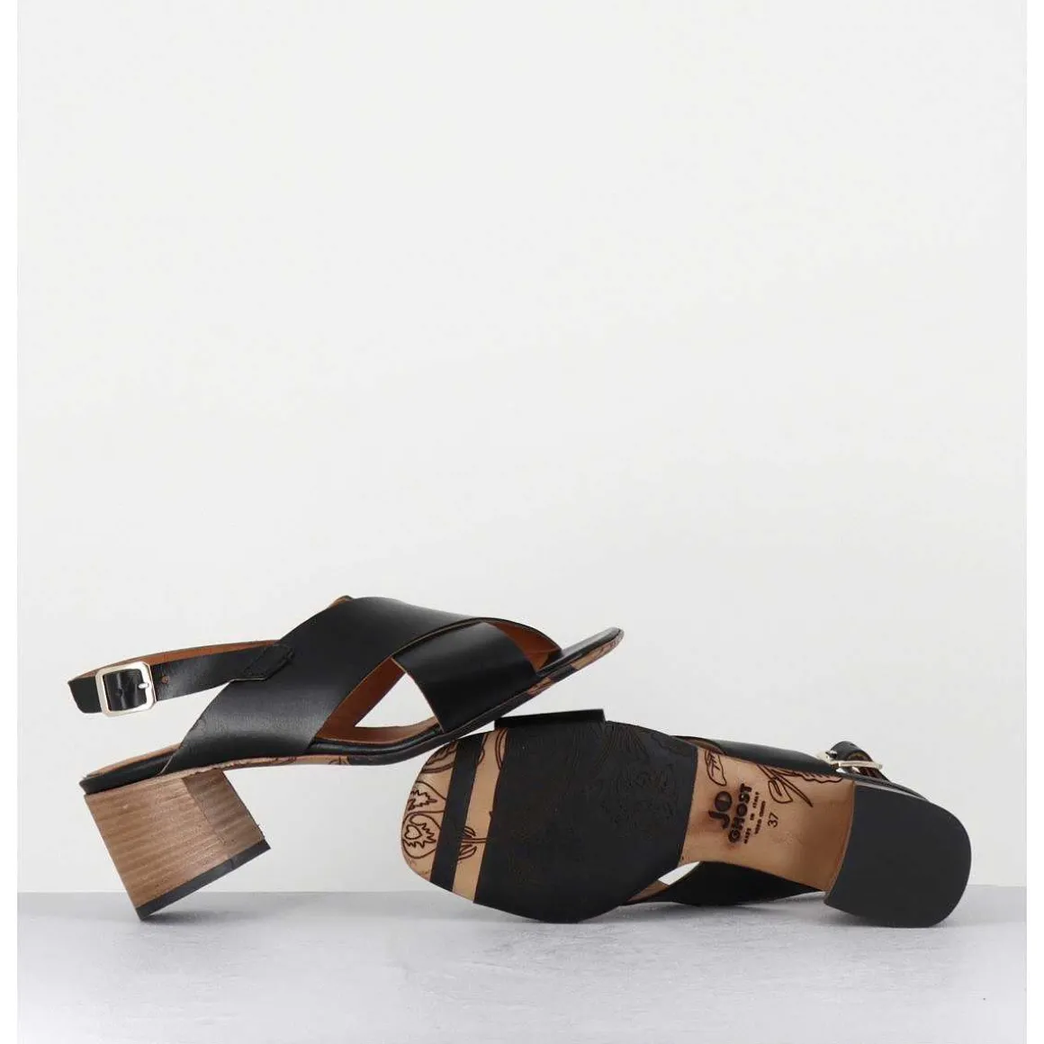 Sandales Petit Talon En Cuir Noir - 3162 Nero