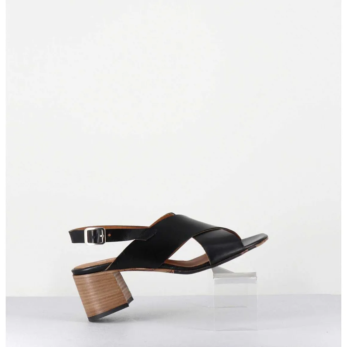 Sandales Petit Talon En Cuir Noir - 3162 Nero