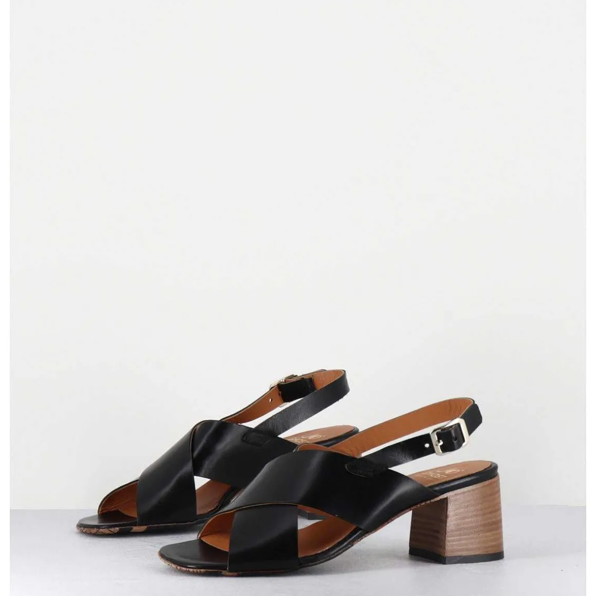 Sandales Petit Talon En Cuir Noir - 3162 Nero
