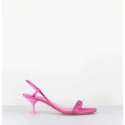 Sandales Petit Talon Satin Fuchsia & Strass - Tami Satin Candy