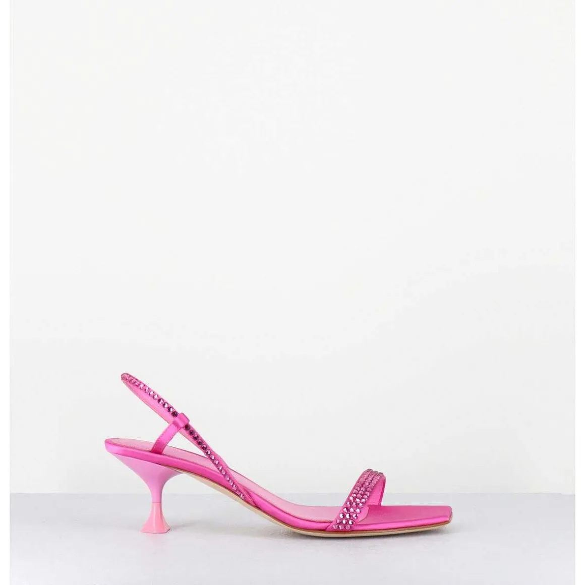 Sandales Petit Talon Satin Fuchsia & Strass - Tami Satin Candy