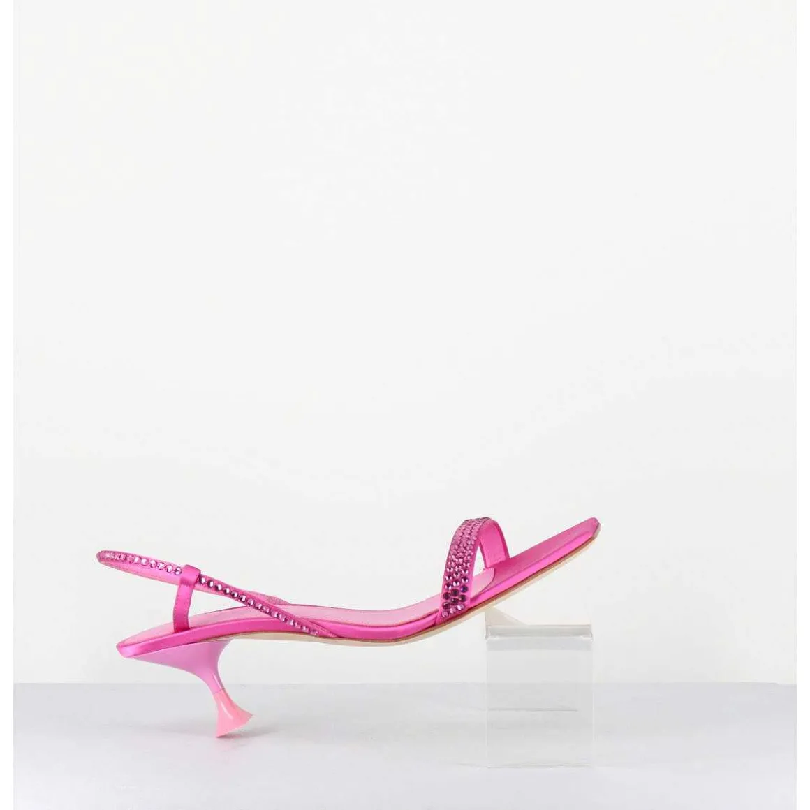 Sandales Petit Talon Satin Fuchsia & Strass - Tami Satin Candy