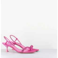 Sandales Petit Talon Satin Fuchsia & Strass - Tami Satin Candy