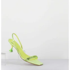 Sandales Petit Talon Satin Vert & Strass - Tami Satin Kiwi