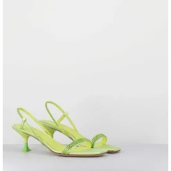 Sandales Petit Talon Satin Vert & Strass - Tami Satin Kiwi