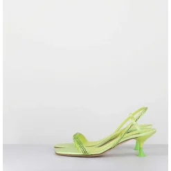 Sandales Petit Talon Satin Vert & Strass - Tami Satin Kiwi